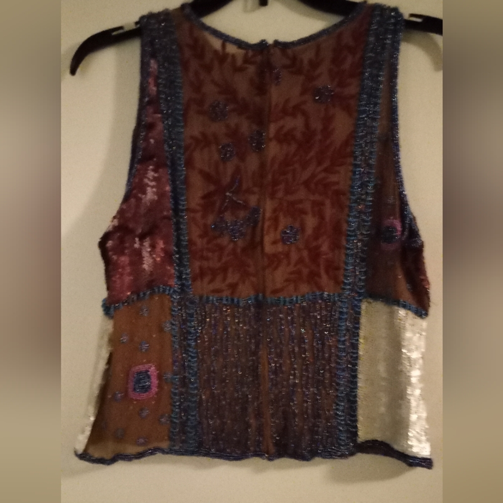 Embellished Patchwork Crop Top in Brown - Picture 5 of 5